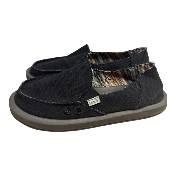 Sanuk Donna Hemp Black Canvas Slip-On Loafers Sidewalk Surfers Women’s Size 8 - Picture 1 of 8